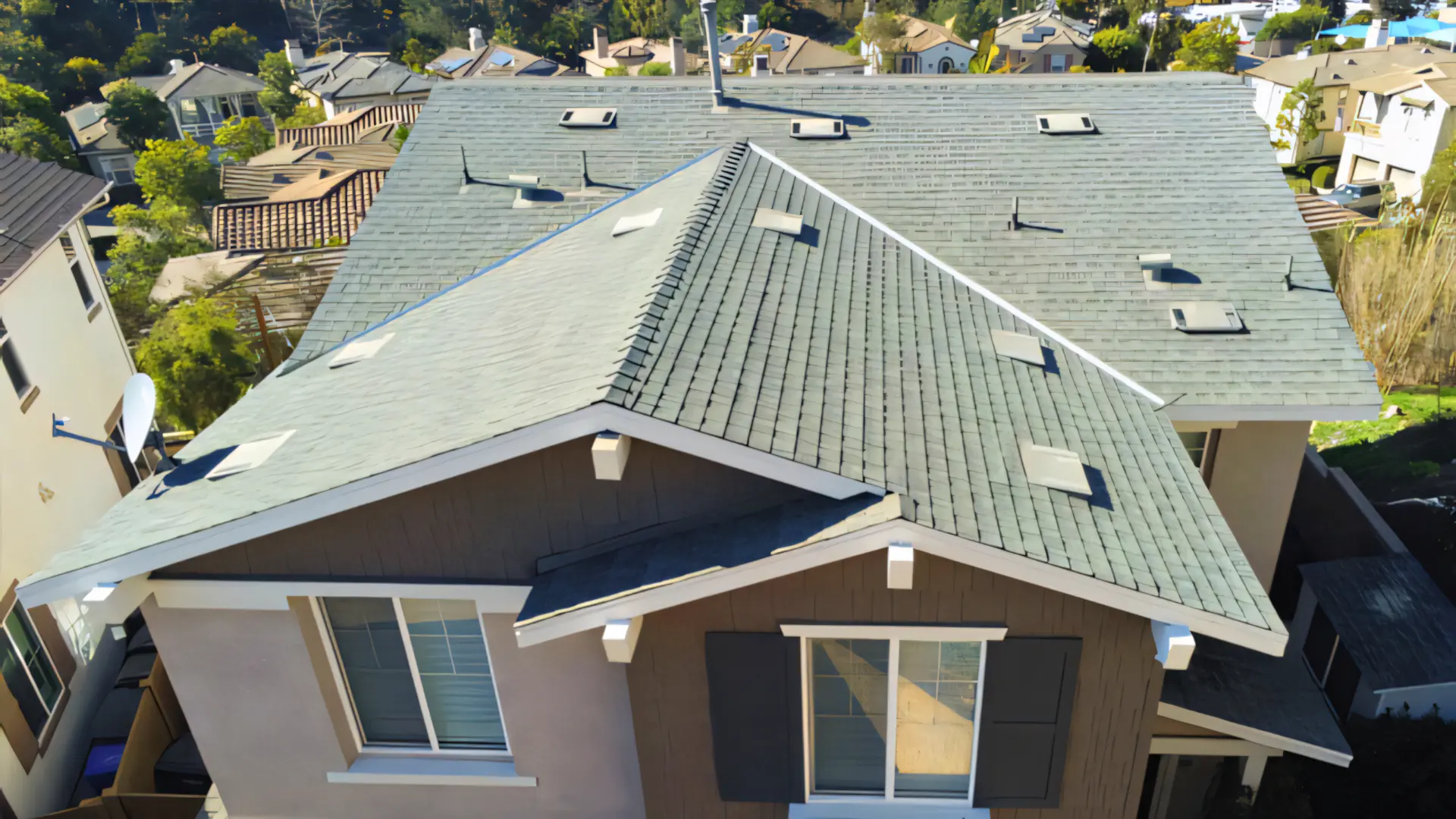 A full color 1920x1080 webp image of a completed roof showing CAT Exteriors' quality workmanship.