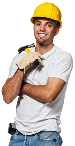 A full color 264x512 webp image of a smiling CAT Exteriors employee featured on the careers page.