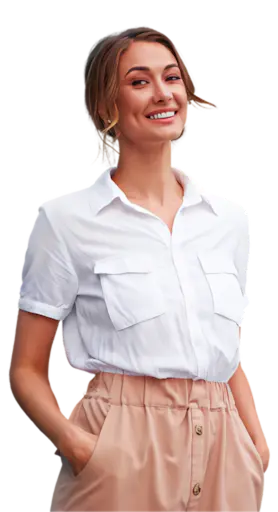 A full color 278x512 webp image of a smiling CAT Exteriors employee featured on the careers page.