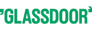 A full color 300x100 webp image of the Glassdoor logo used on the CAT Exteriors careers page.