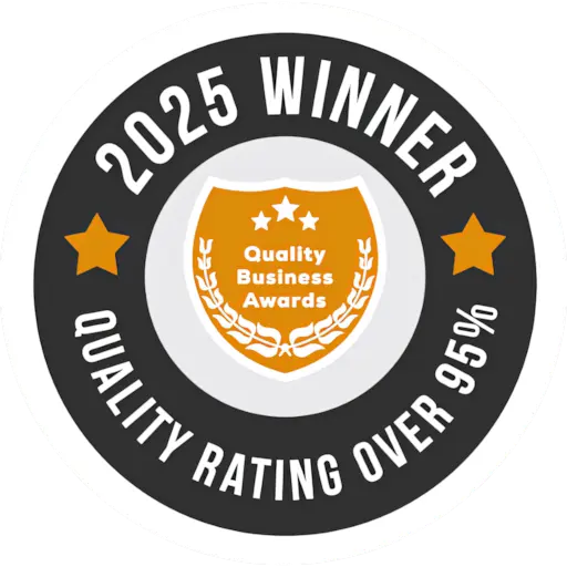 A full color 512x512 webp image of CAT Exteriors' Quality Business Award badge for top quality rating over 95 percent.