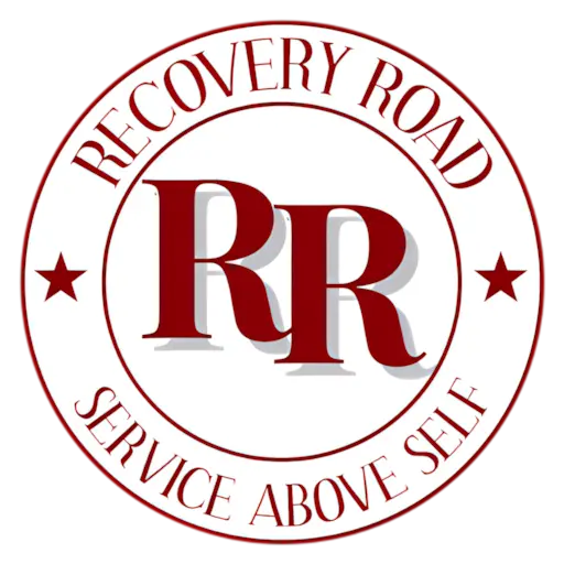 A full color 512x512 webp image of the Recovery Road logo, a community partner of CAT Exteriors.