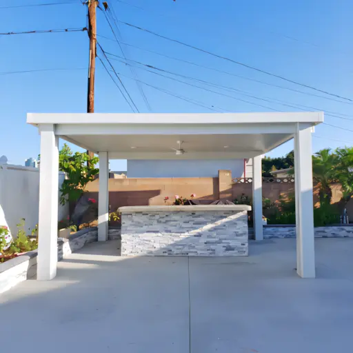 A full color 512x512 webp image representing a completed CAT Exteriors flatpan patio cover.