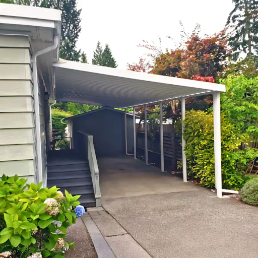 A full color 512x512 webp image representing a completed CAT Exteriors Tri–V patio cover.