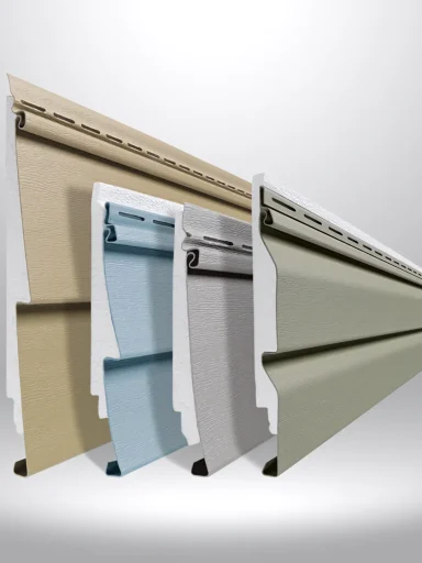 A full color 1080x1440 webp image of CAT Exteriors vinyl siding product samples showing various colors and styles.