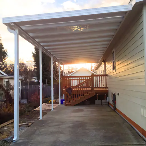 A full color 512x512 webp image representing a completed CAT Exteriors W–Pan patio cover.