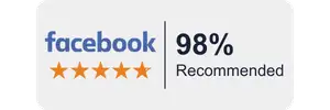A full color 300x100 webp image of CAT Exteriors' Official Facebook Customer Recommendation Rating badge.