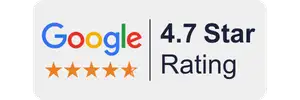 A full color 300x100 webp image of CAT Exteriors' Official Google Customer Rating badge.