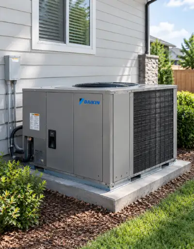 A full color 400x512 webp image of CAT Exteriors HVAC Package Units Residential Installation.